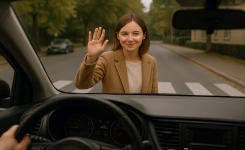 Les personnes qui remercient les voitures d'un signe de la main, 